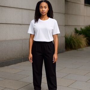 Grace Karin Womens LARGE BLACK Elastic Waist Front Pockets Dress Cuffed Pants